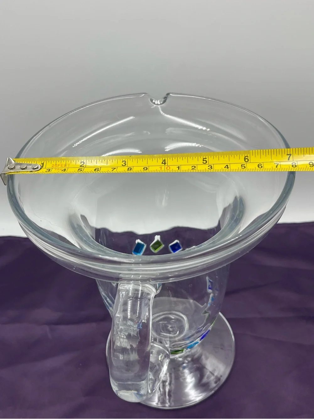Vintage Global Amici Harlequin II Hand Blown Glass Wide Brim Sangria Pitcher